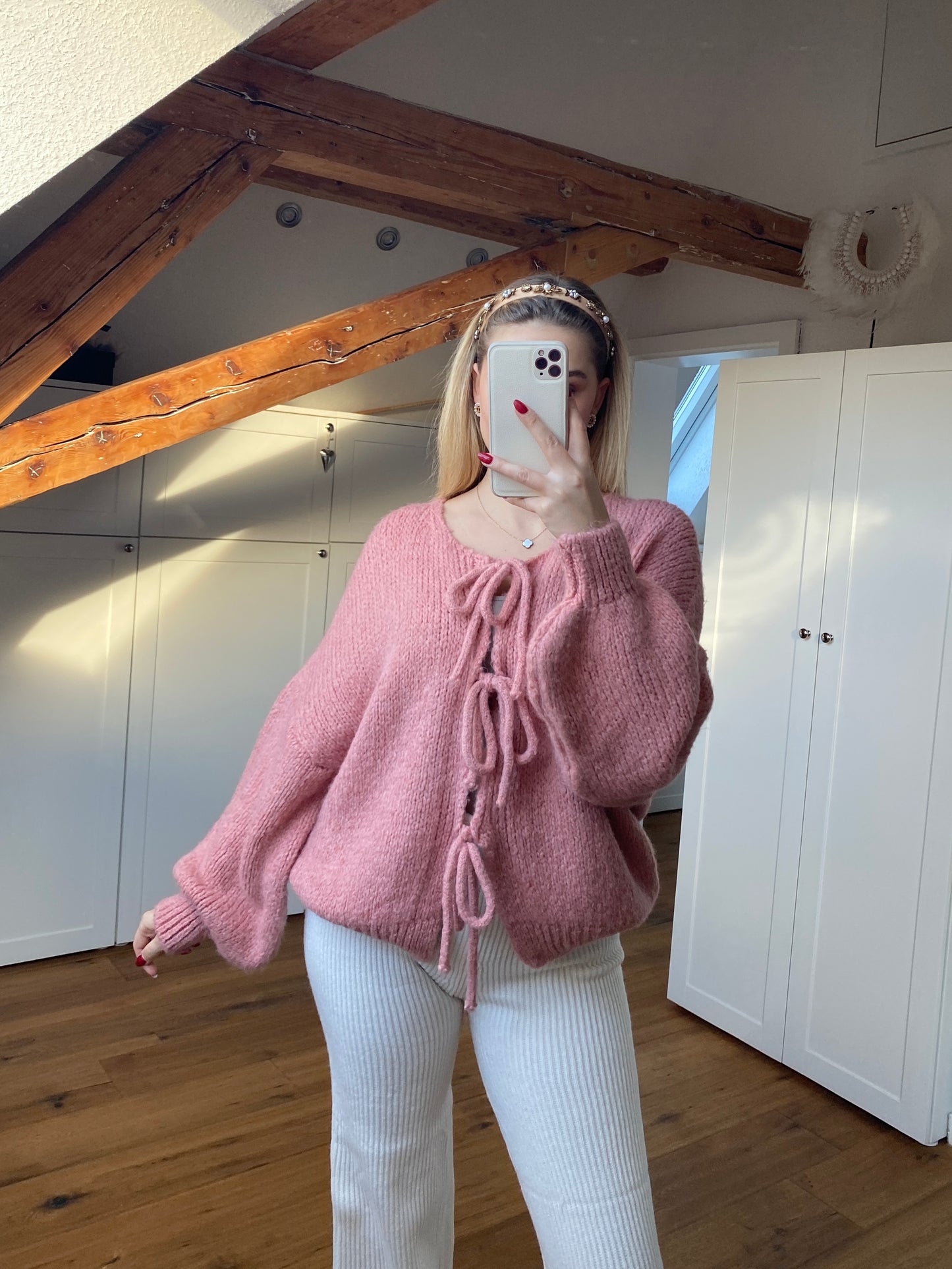 Schleifchen Strickjacke - blush