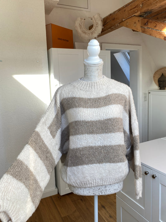 Cozy Streifen Pullover - Weiß/Beige