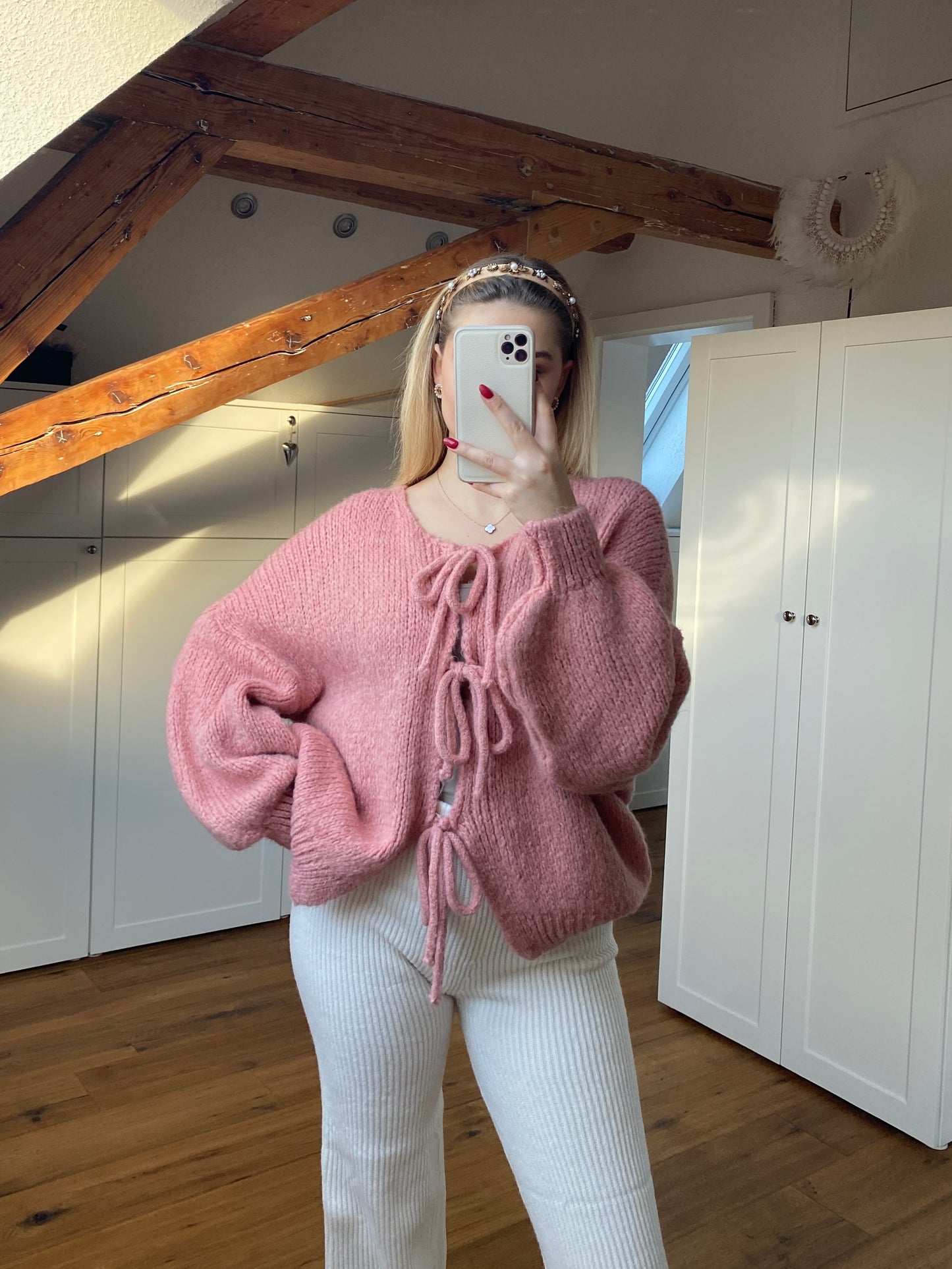 Schleifchen Strickjacke - blush