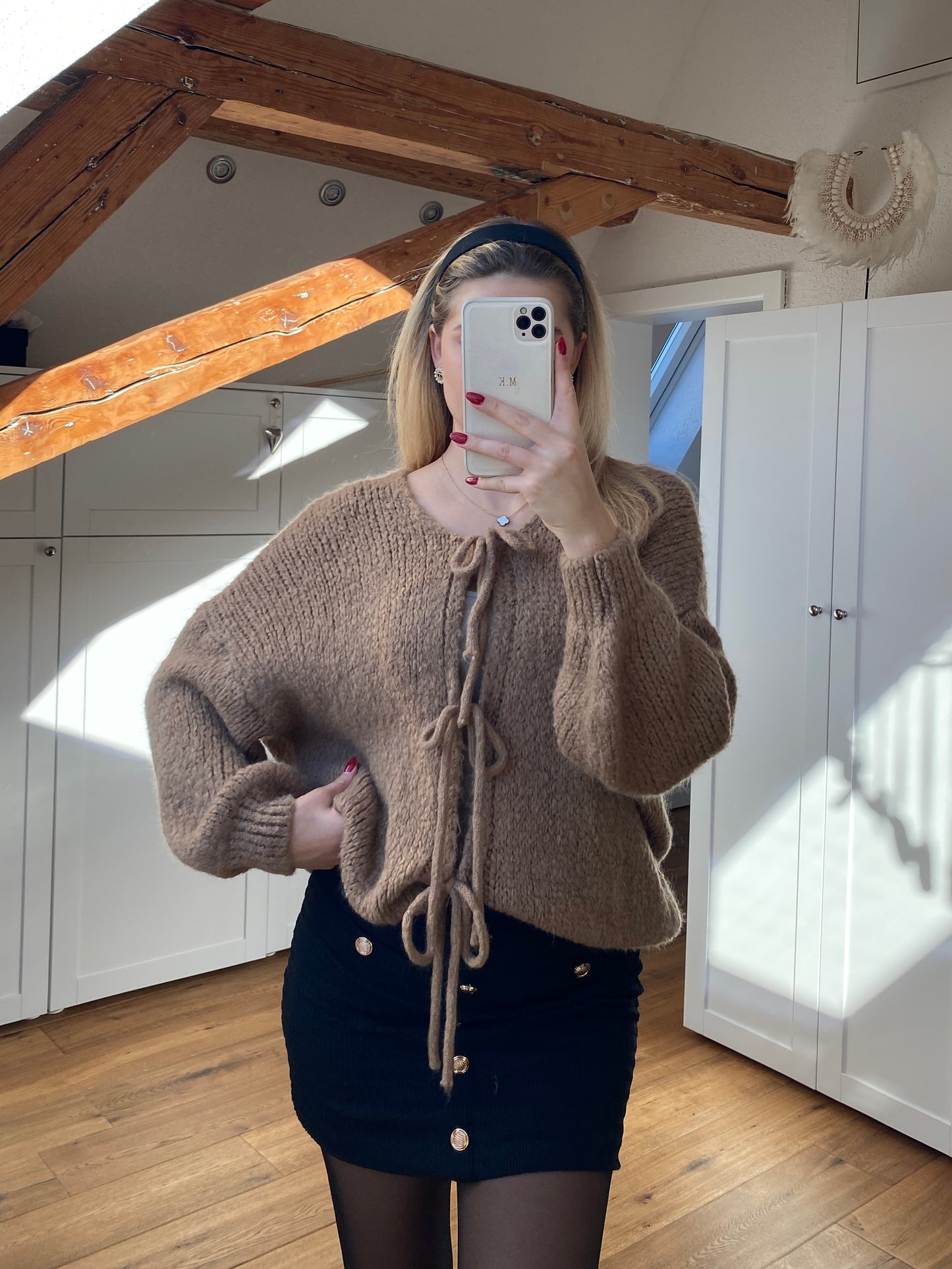 Schleifchen Strickjacke - Camel