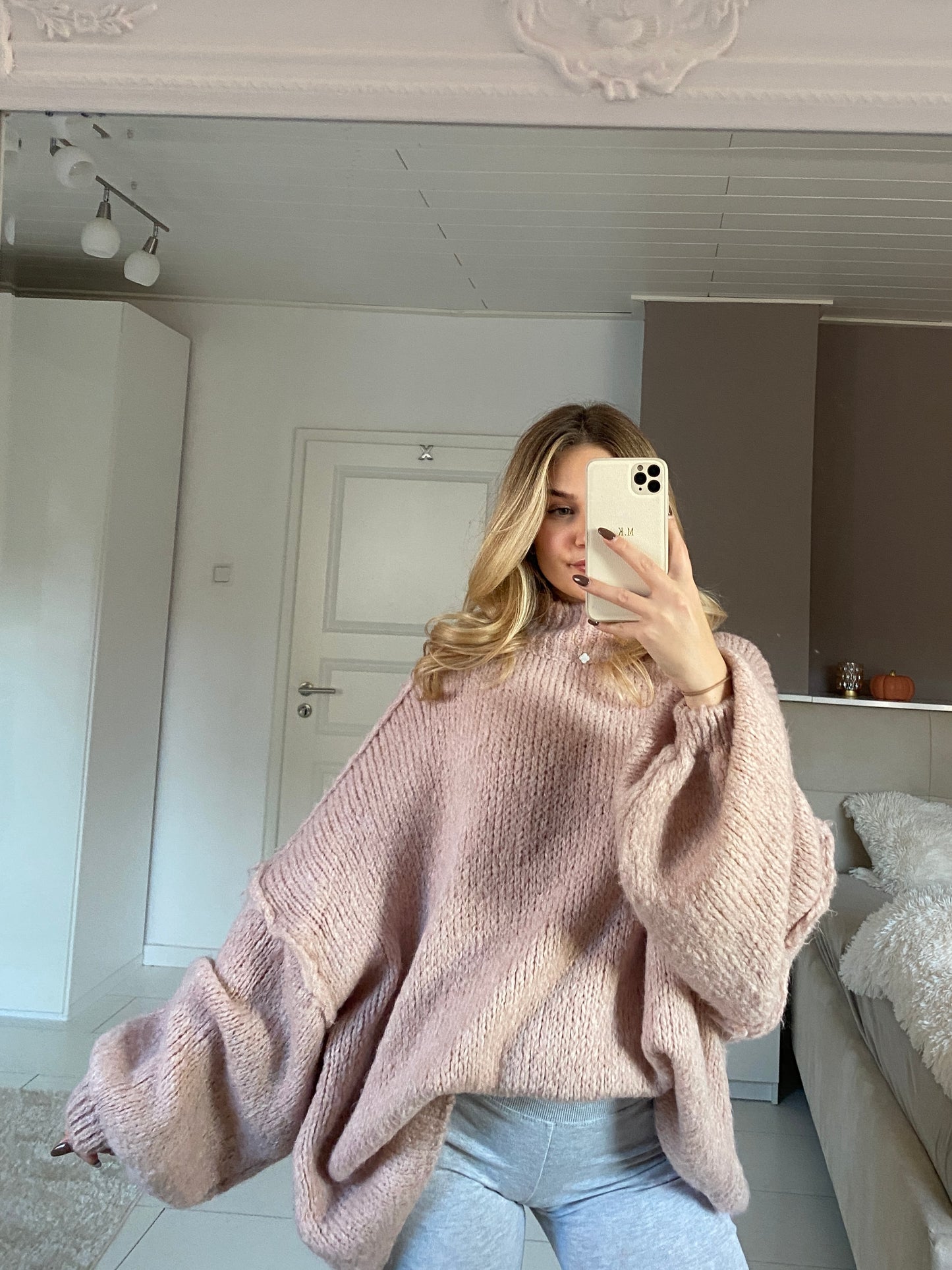 Cozy long Strickpullover - Puderrosa