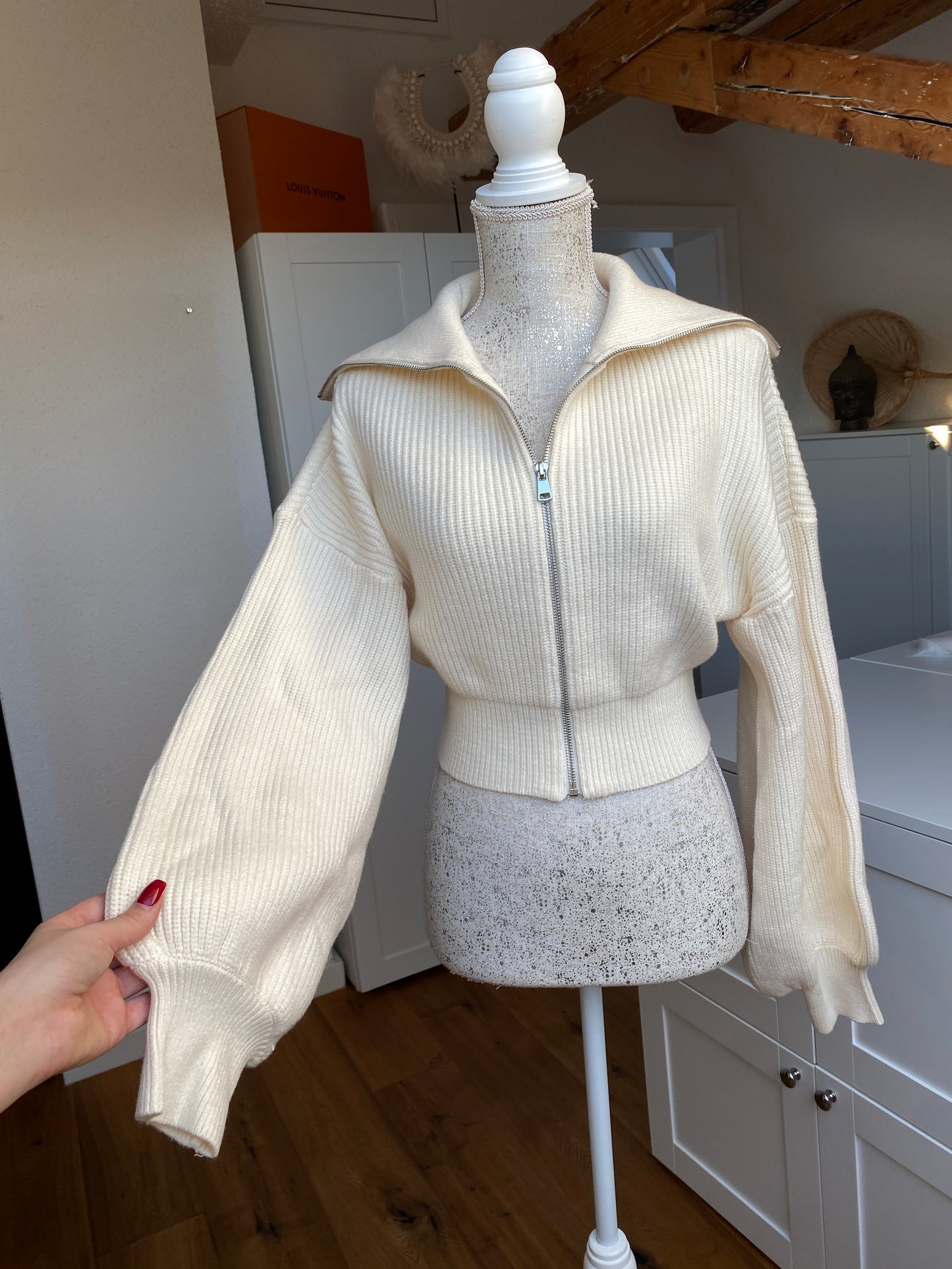 Zip Strick Sweater creme