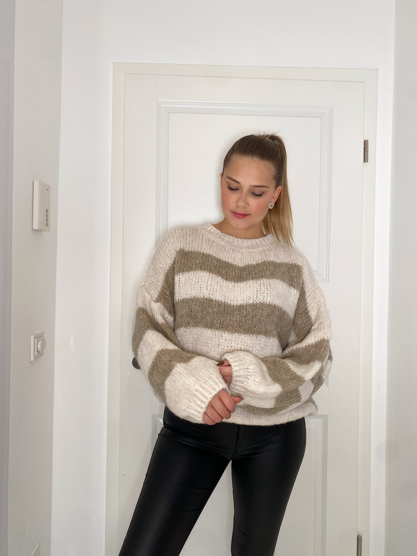 Cozy Streifen Pullover - Weiß/Beige