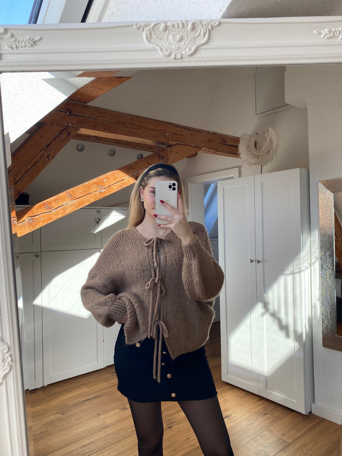 Schleifchen Strickjacke - Camel