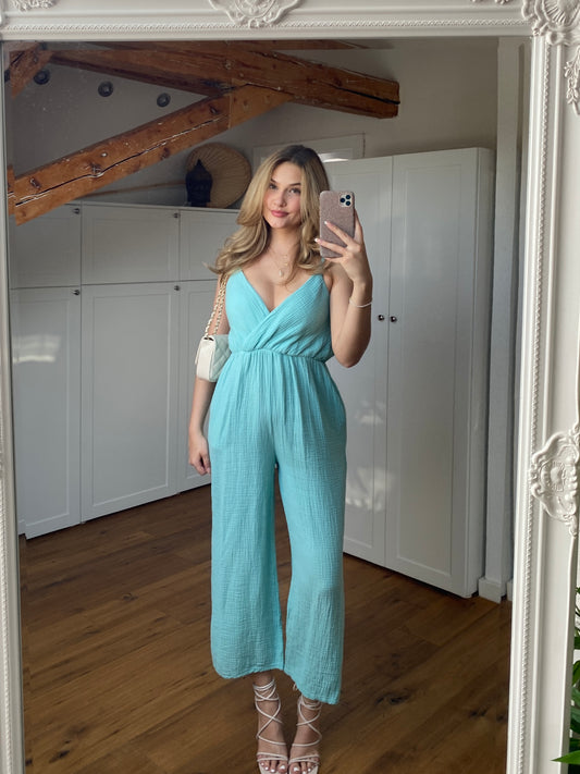 Clara Musselin Jumpsuit - Türkis