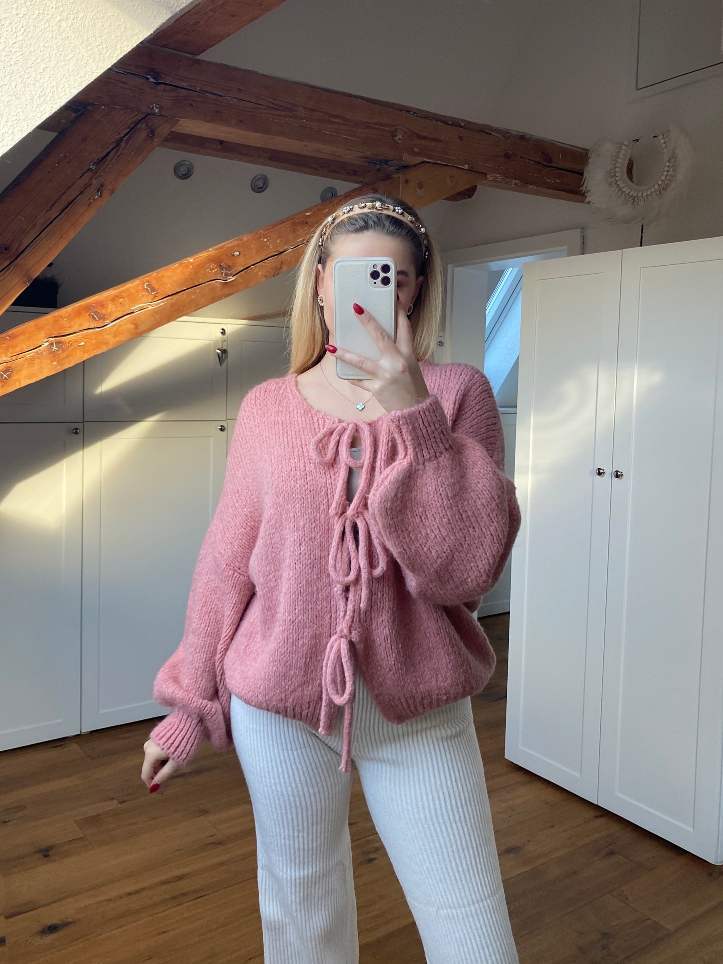 Schleifchen Strickjacke - blush