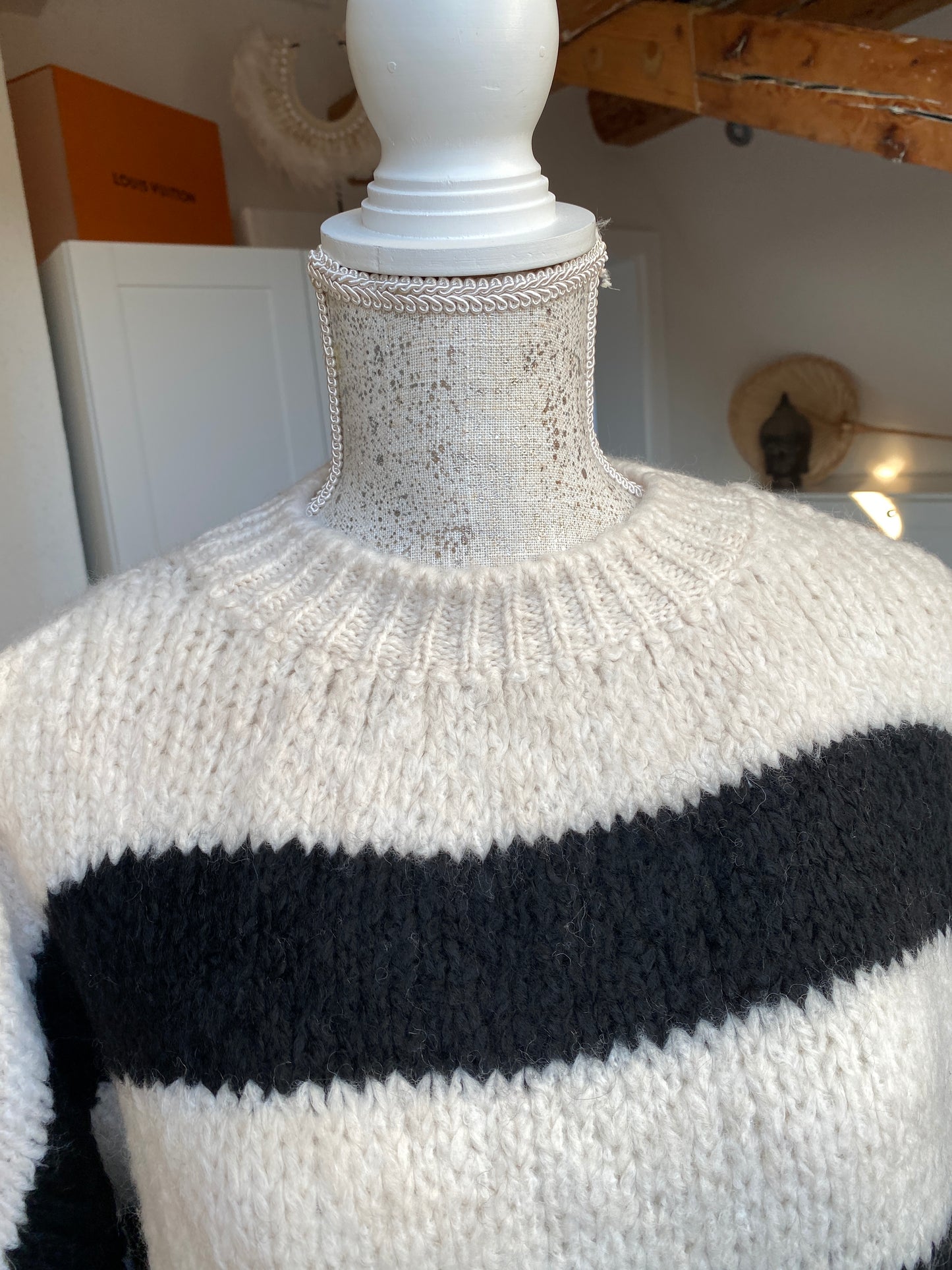 Cozy Streifen Pullover - Weiß/Schwarz