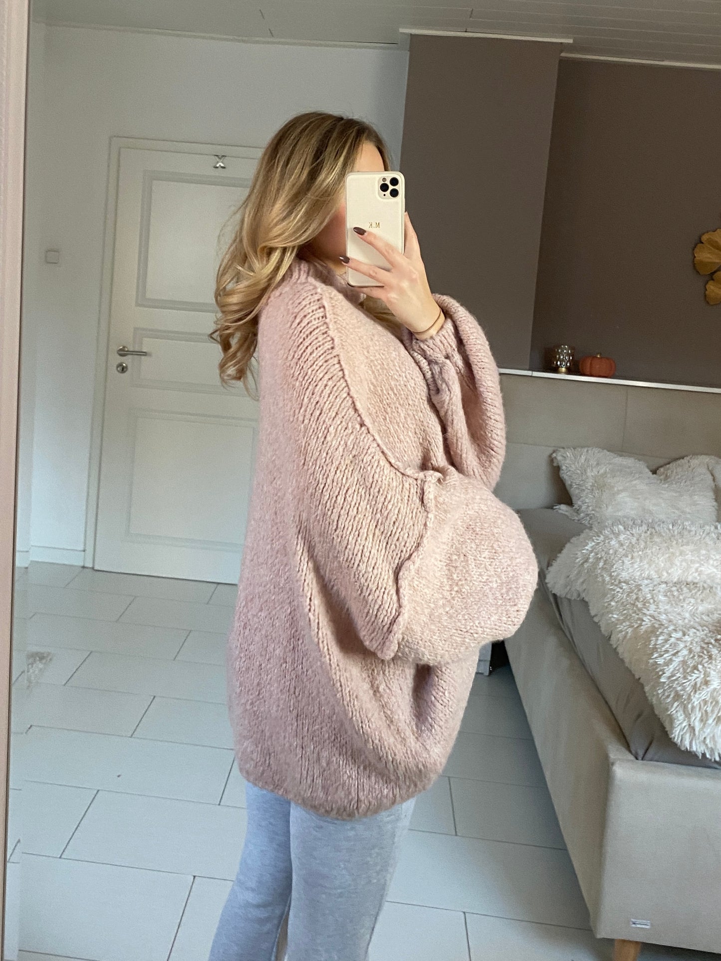 Cozy long Strickpullover - Puderrosa