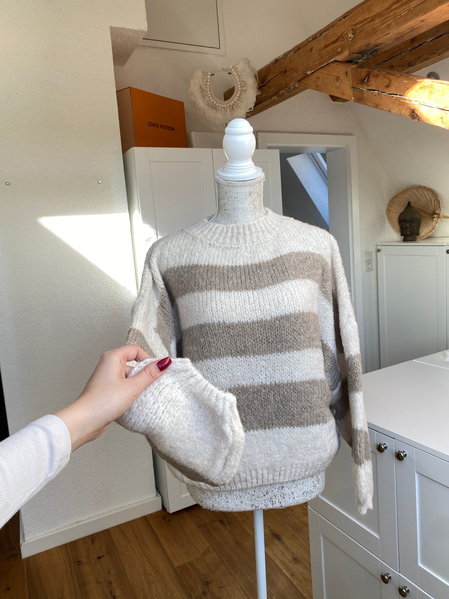 Cozy Streifen Pullover - Weiß/Beige