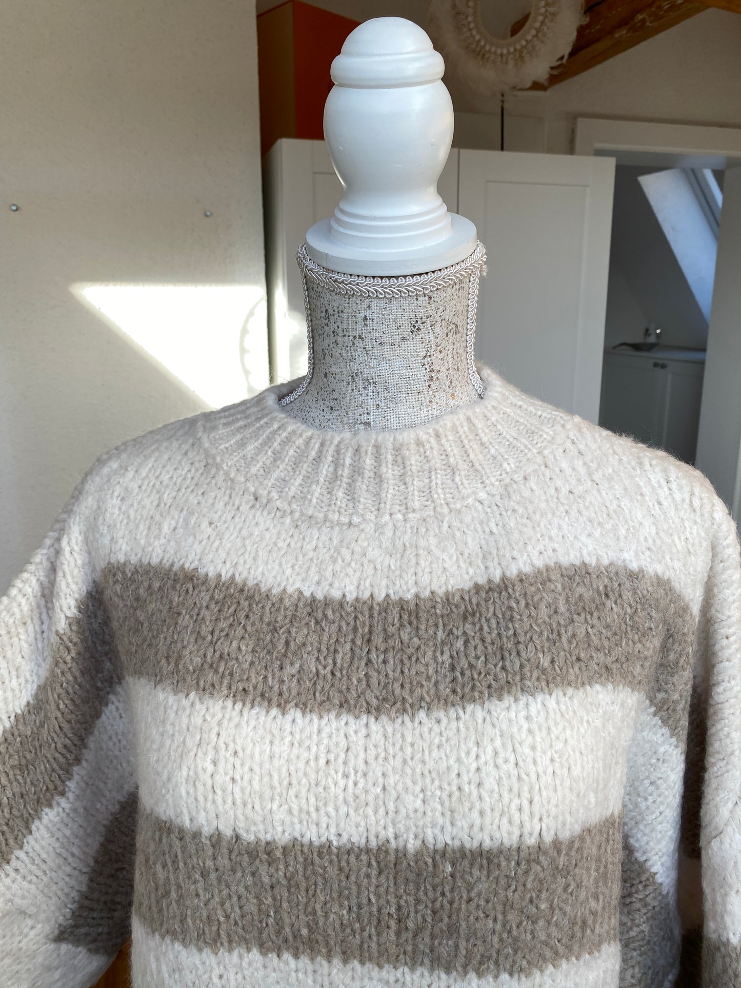 Cozy Streifen Pullover - Weiß/Beige