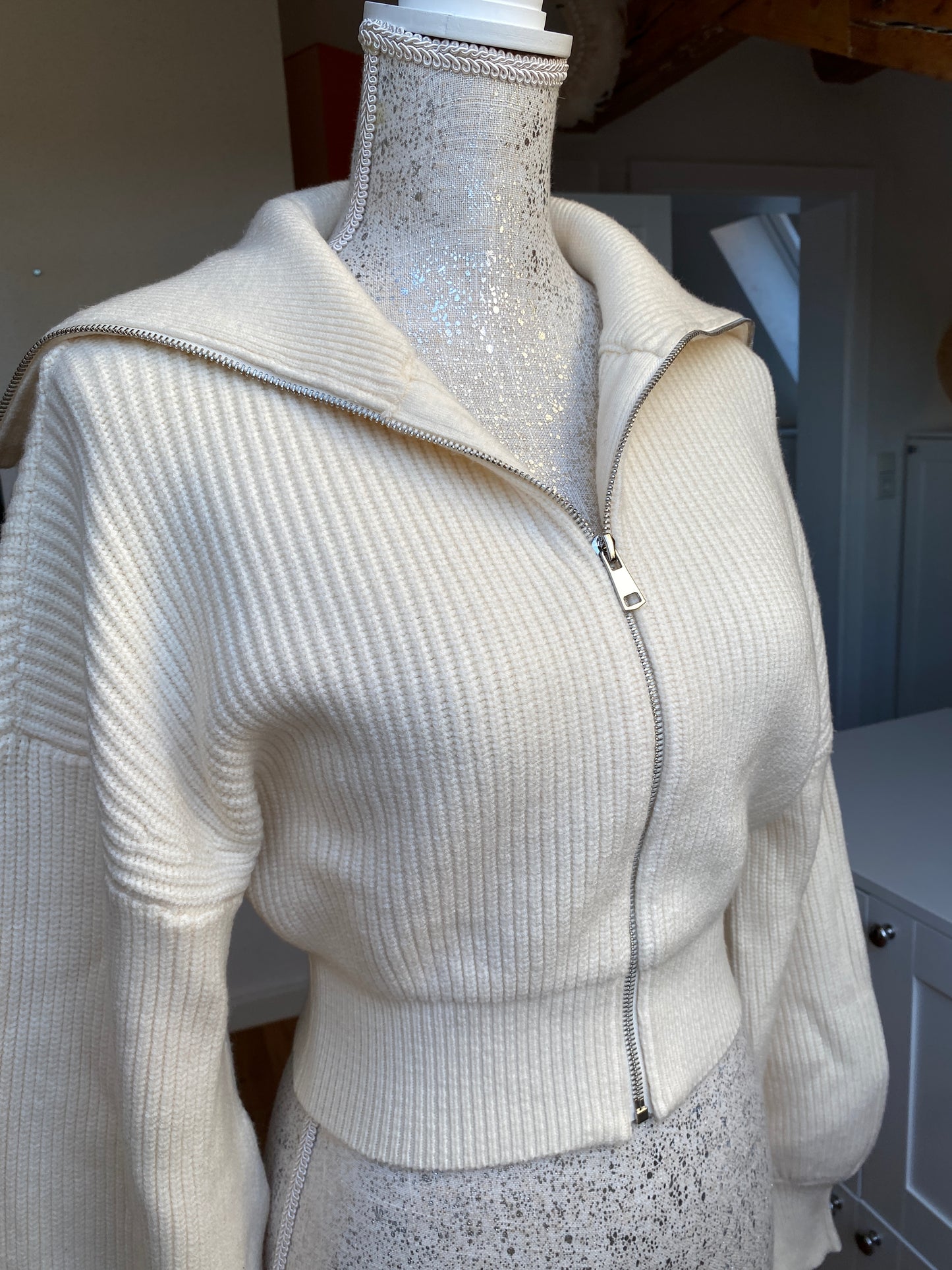 Zip Strick Sweater creme