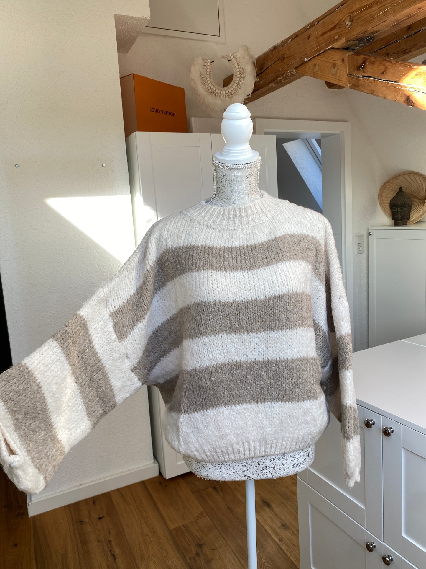 Cozy Streifen Pullover - Weiß/Beige