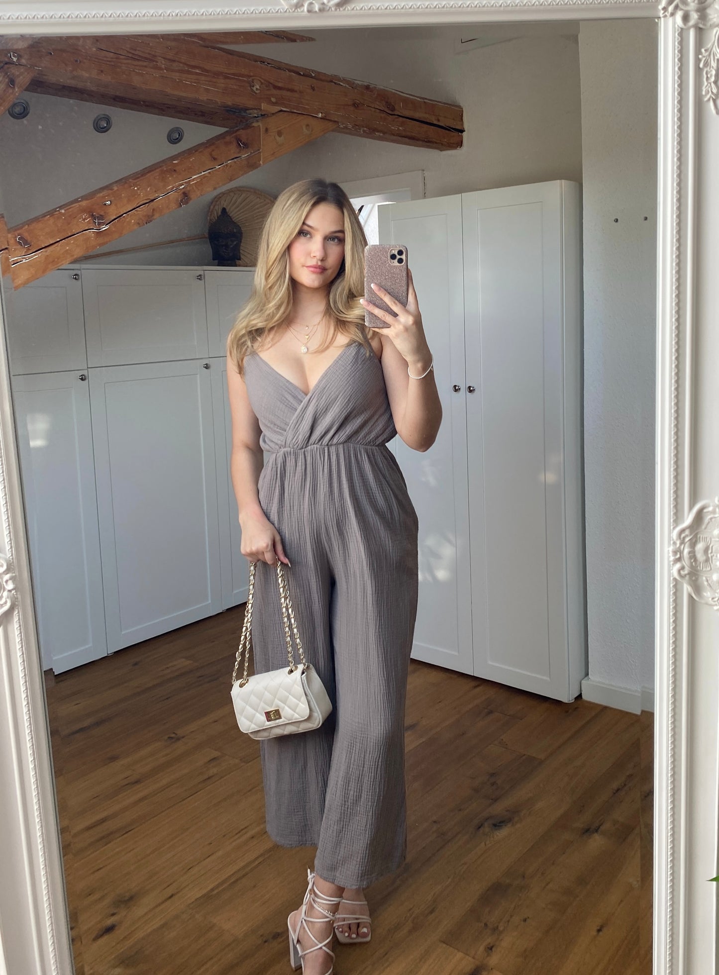 Clara Musselin Jumpsuit - Greige