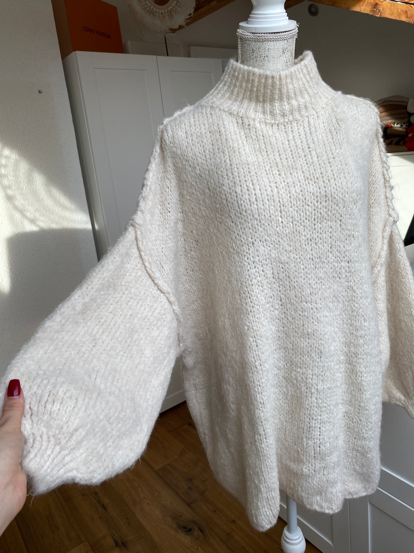 Cozy long Strickpullover - Creme