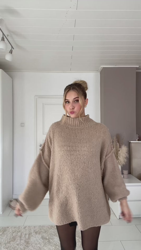 Cozy long Strickpullover - Toffee